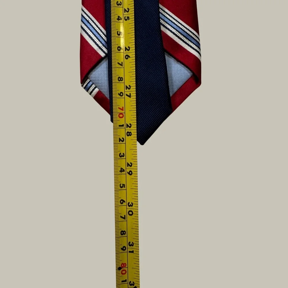 Tommy Hilfiger Mens 100% Silk Necktie Red Blue White Diagonal Striped Classic